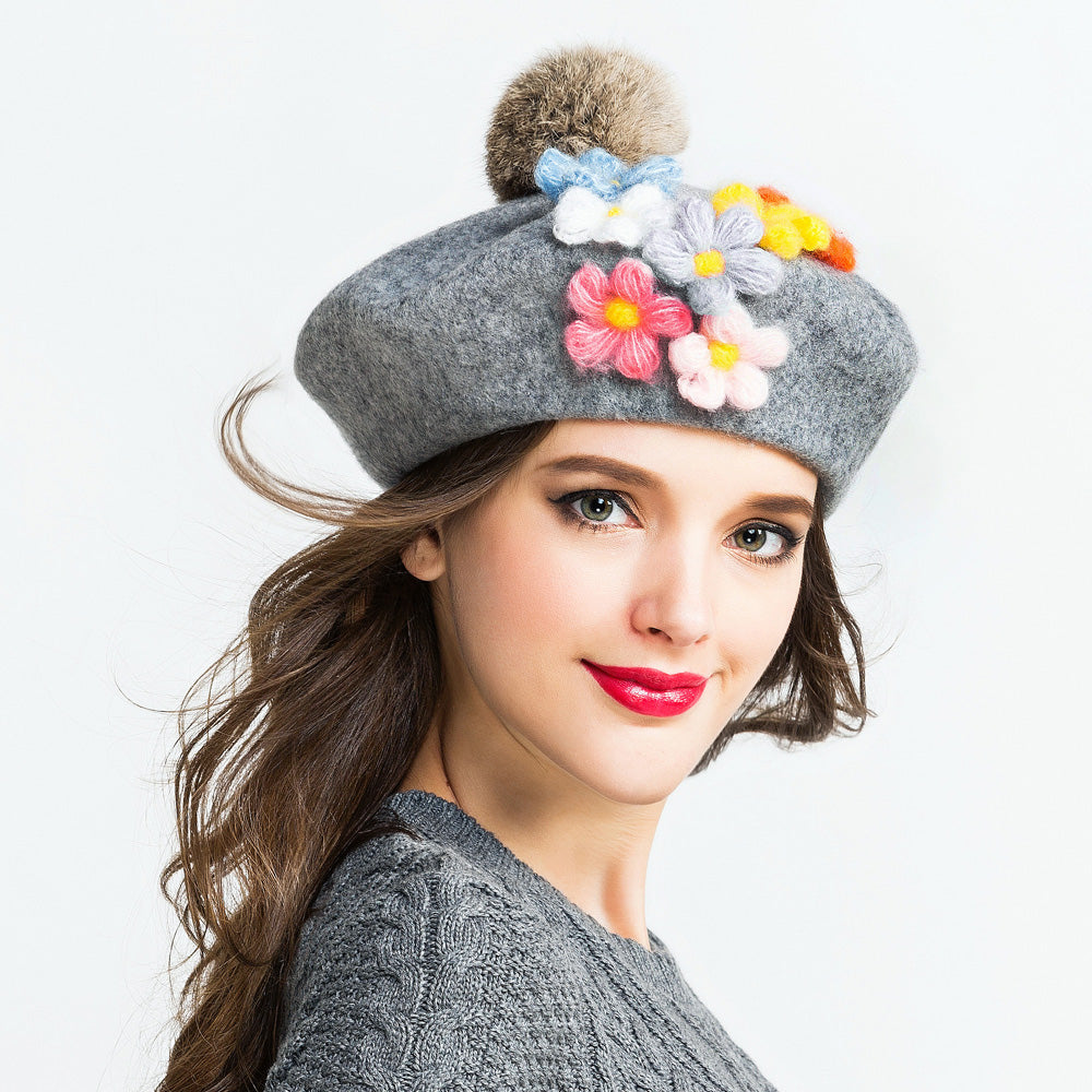 Women's pom poms Beret Hat - PAYMUK